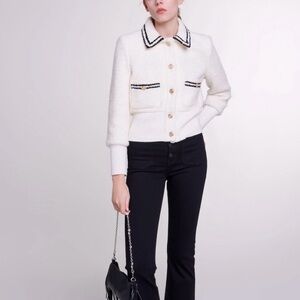 Maje Tweed Contrasting-Trim Coat Jacket